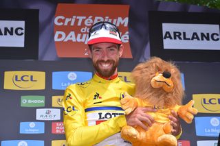 Thomas De Gendt in the Dauphine's leader's jersey after stage 2