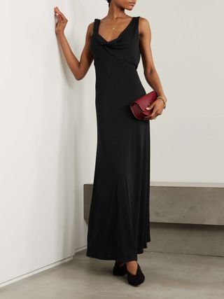 Twisted Draped Satin Maxi Dress