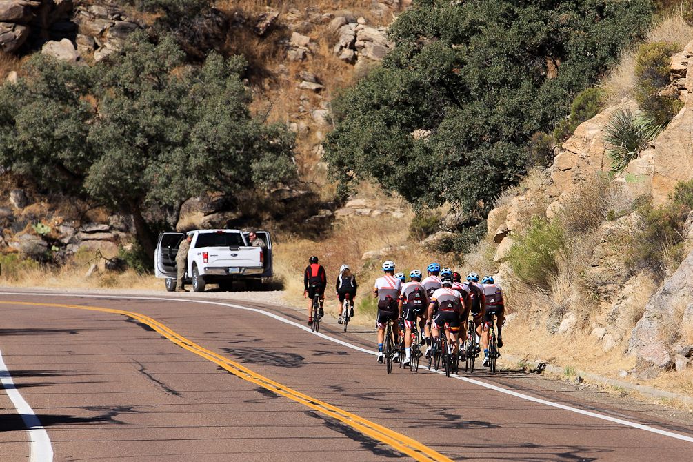 Polartec-Kometa riders close in on some locals as they climb Mt. Lemmon