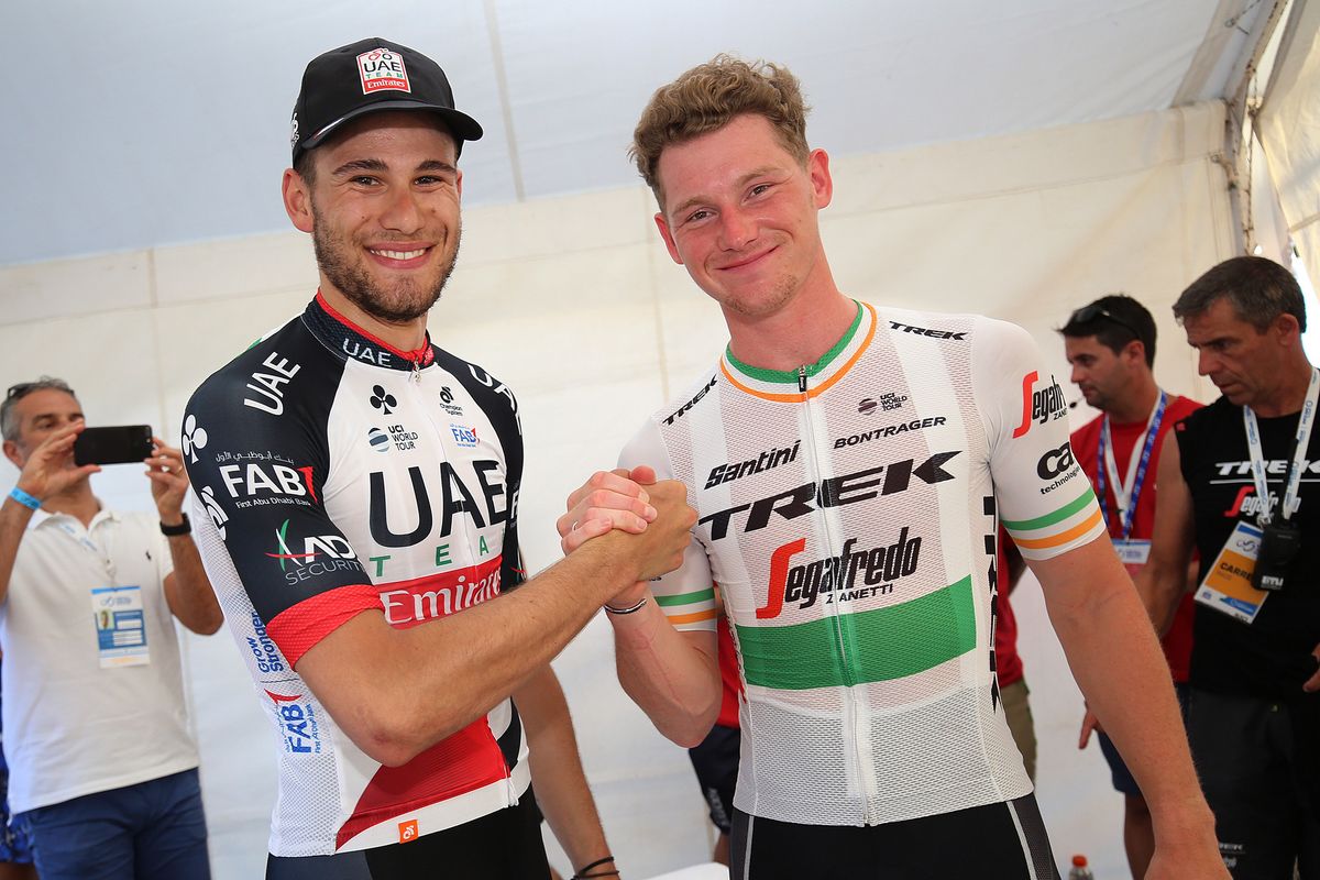 Fillipo Ganna and Ryan Mullen share the spotlight after stage 3 of Vuelta a San Juan
