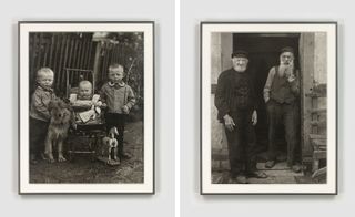black and white portraits of children and farmers
