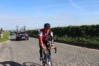 Greg Van Avermaet completes one of his final sections for the day