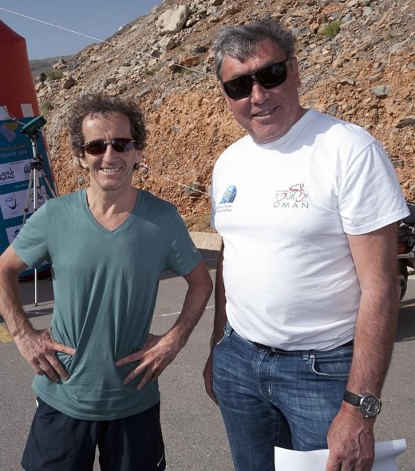 Formula One champion Alain Prost and cycling legend Eddy Merckx at the Tour of Oman.