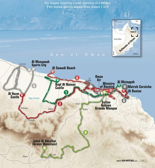 The 2015 Tour of Oman race route