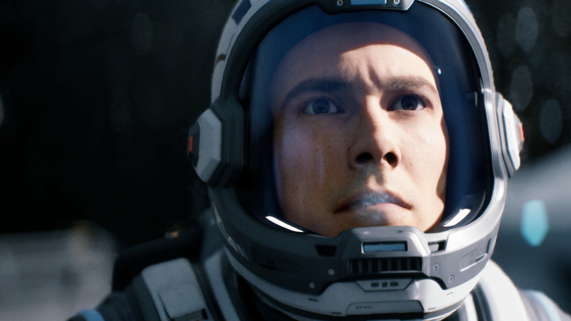 A close up of Norm Carter in a spacesuit in Directive 8020