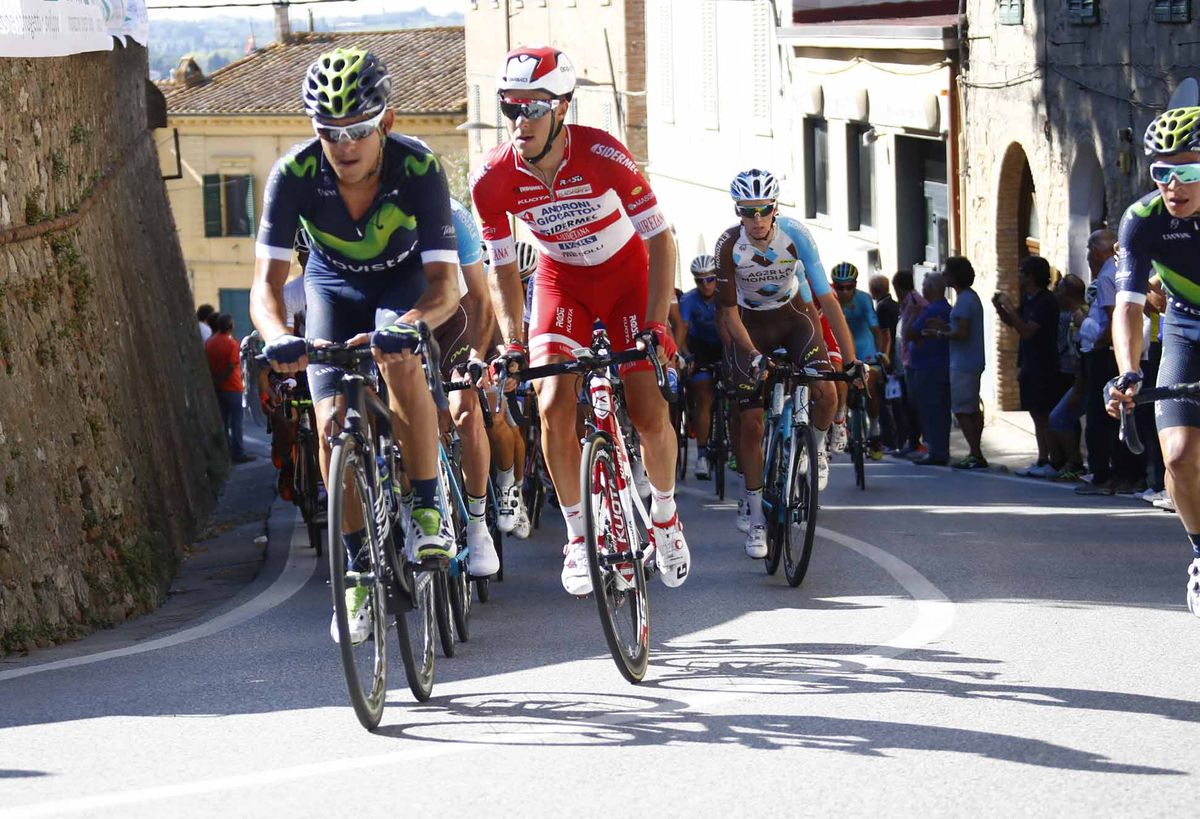 Andrey Amador (Movistar) leads the peloton.