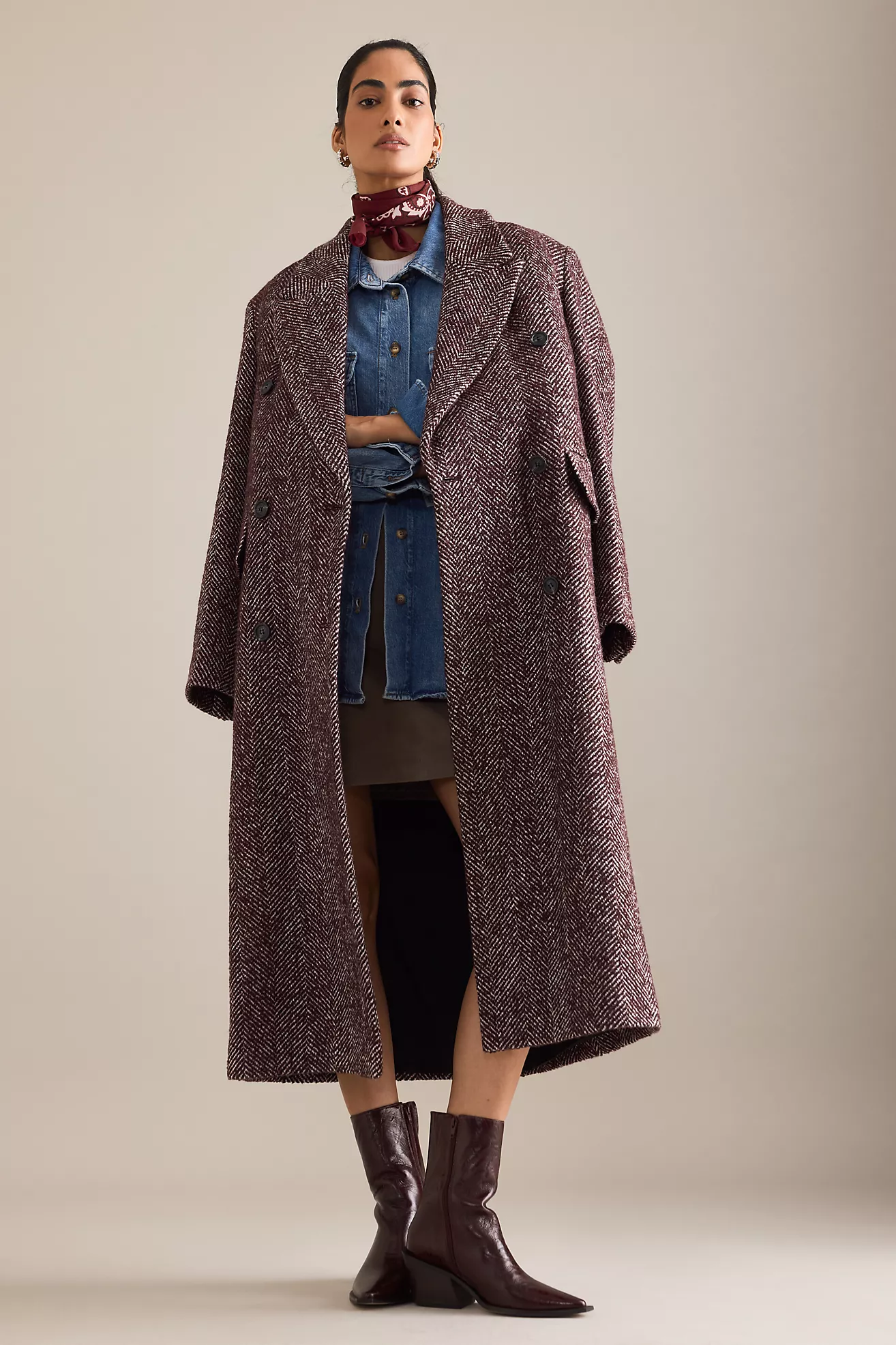 By Anthropologie Oversized Herringbone Wool-Blend Coat