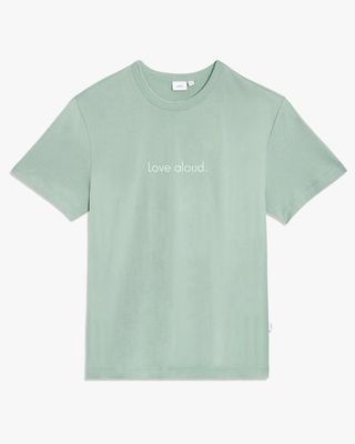 T-shirt, Clothing, White, Green, Sleeve, Turquoise, Aqua, Top, Active shirt, Font,