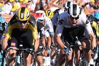 Sunweb's Cees Bol (right) has to settle for second place behind Jumbo-Visma's Wout van Aert (left) on stage 5 of the 2020 Tour de France in Privas