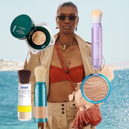 Girl wearing sunnies at beach with powder sunscreen.
