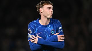 Cole Palmer of Chelsea celebrates scoring his team's first goal during the Premier League match between Chelsea FC and AFC Bournemouth at Stamford Bridge on January 14, 2025 in London, England.