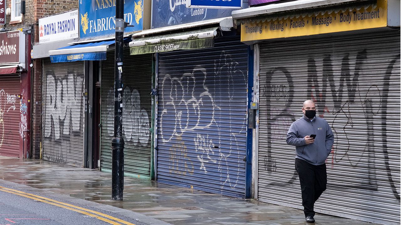 Shuttered shops in London 