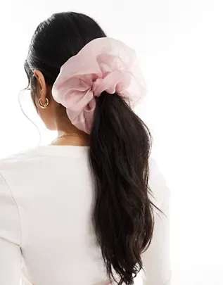 ASOS DESIGN, Asos Design Scrunchie Hair Tie With Organza Detail in Pink