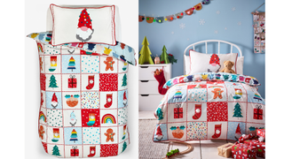 Pom Pom Patchwork Christmas Duvet Cover and Pillowcase Set