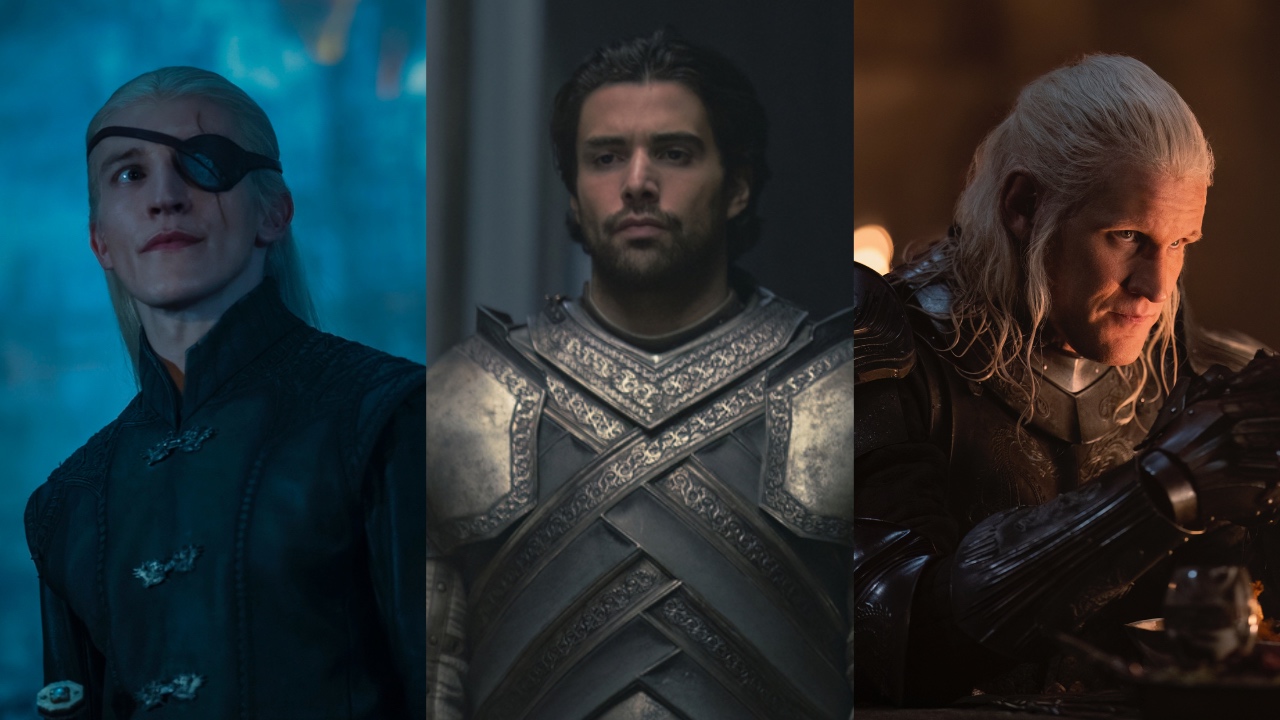 Aemond Targaryen, Criston Cole et Daemon Targaryen dans La Maison du Dragon