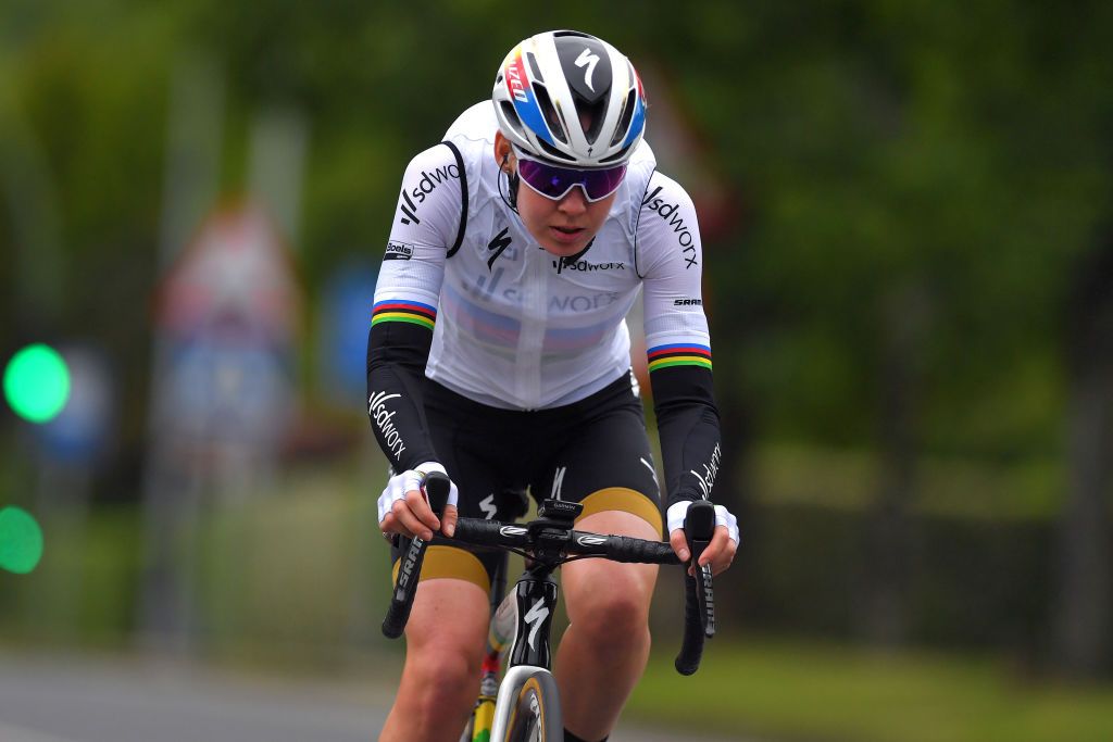 DURANGO SPAIN MAY 18 Anna Van Der Breggen of Netherlands and Team SD Worx during the 20th DurangoDurango Emakumeen Saria 2021 a 1157km stage from Durango to Durango scduranguesa DurangoDurango2021 on May 18 2021 in Durango Spain Photo by Luc ClaessenGetty Images