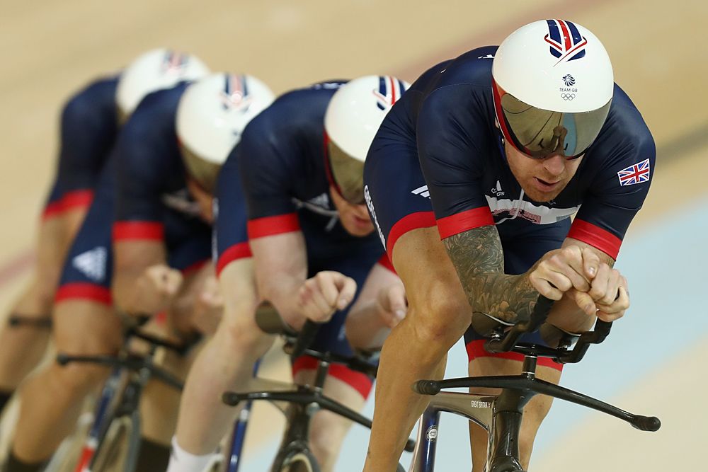 Bradley Wiggins leads the Great Britain team pursuit team