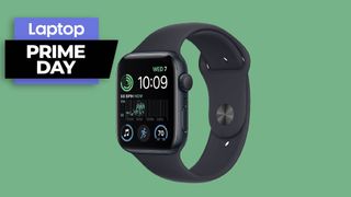 Prime Day Apple Watch deasl text with Apple Watch SE against green background