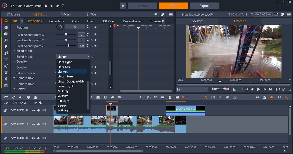 Screenshot of video editing software Pinnacle Studio 25