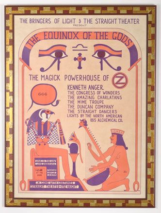 A scarce poster for a showing of the Crowleyan films of occult filmaker Kenneth Anger at San Francisco’s Straight Theatre in the Autumn after the Summer of Love.