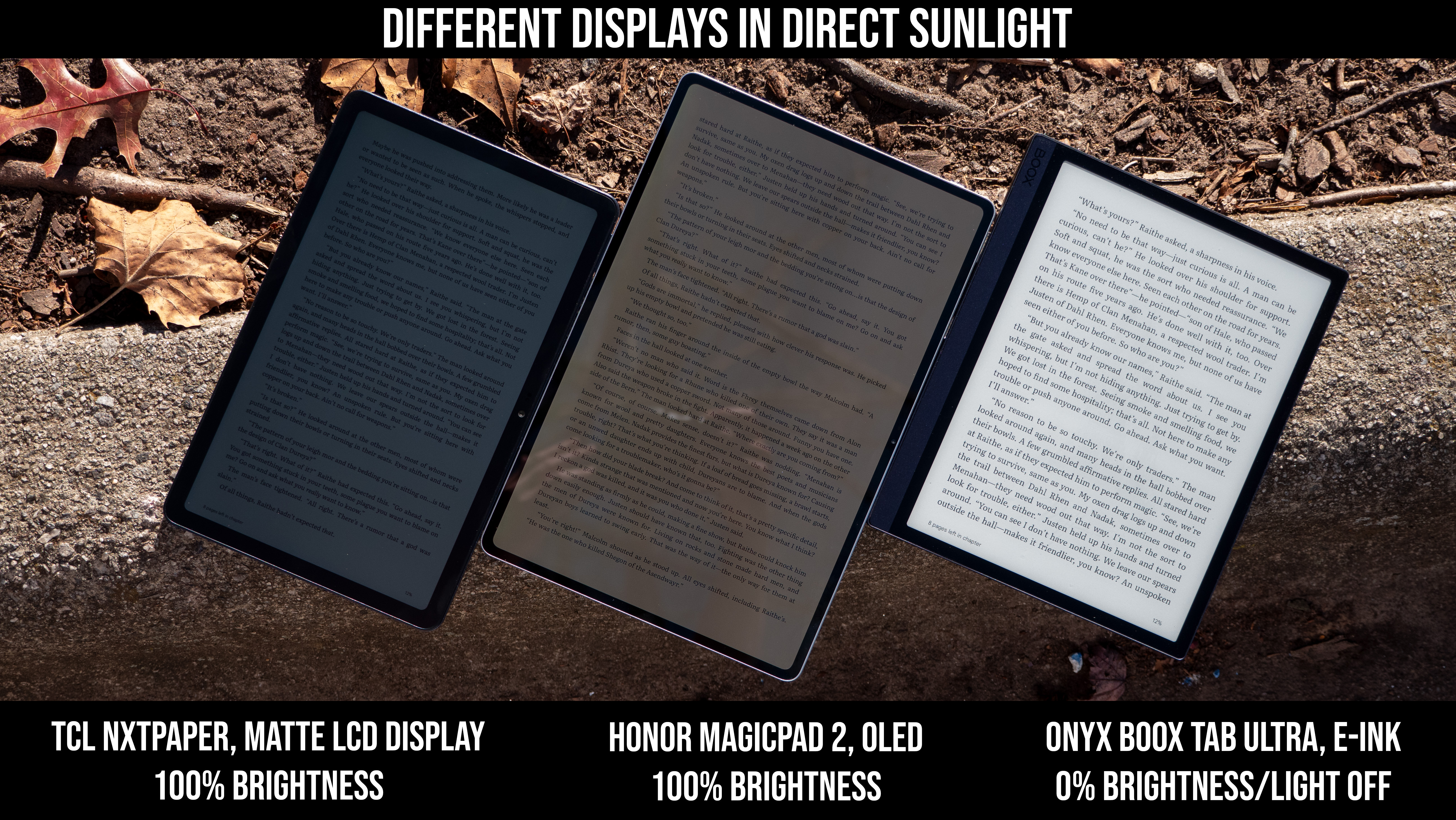 Comparing outdoor reading capabilities of LCD, OLED, and E-Ink tablets