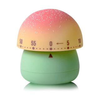 Green and pastel kitchen timer shaped like a mushroom