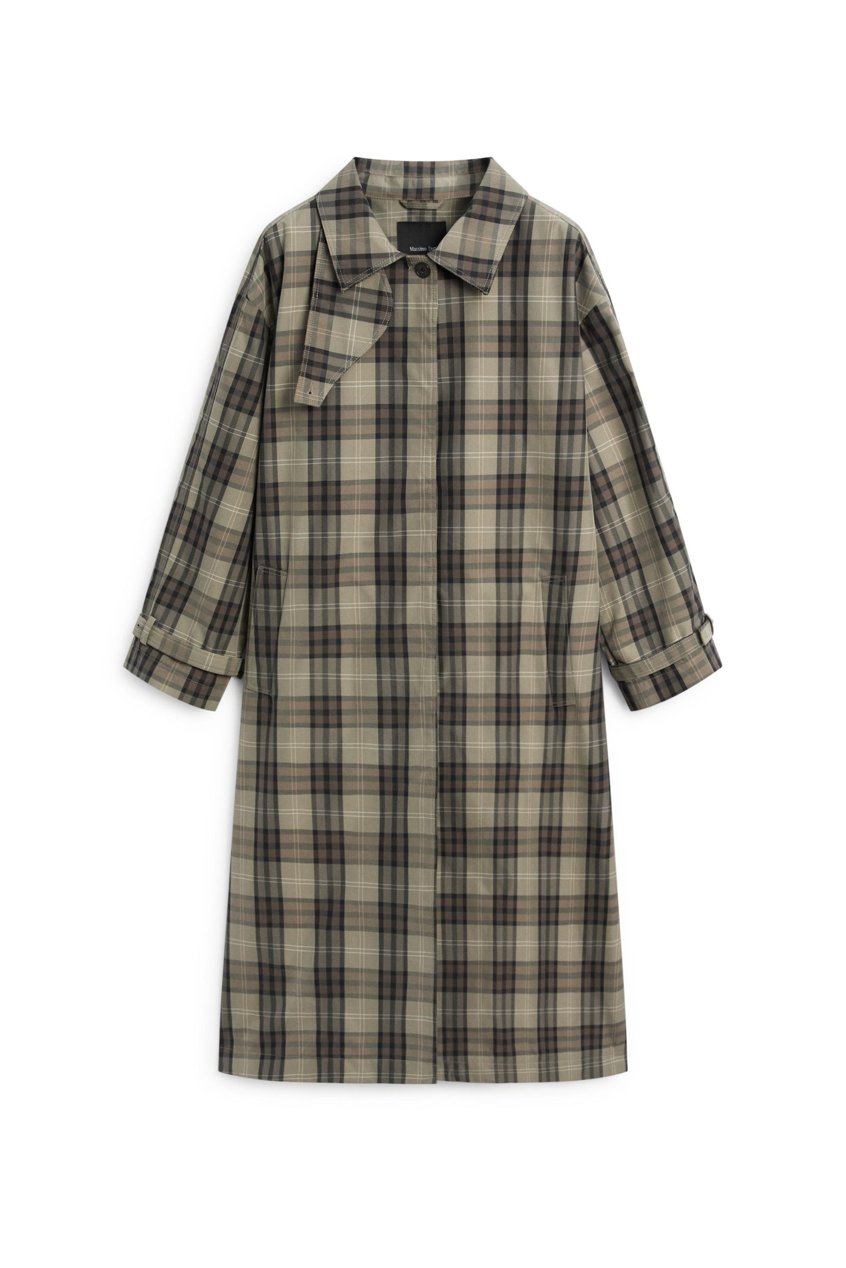 Long Cotton Blend Plaid Trench Coat