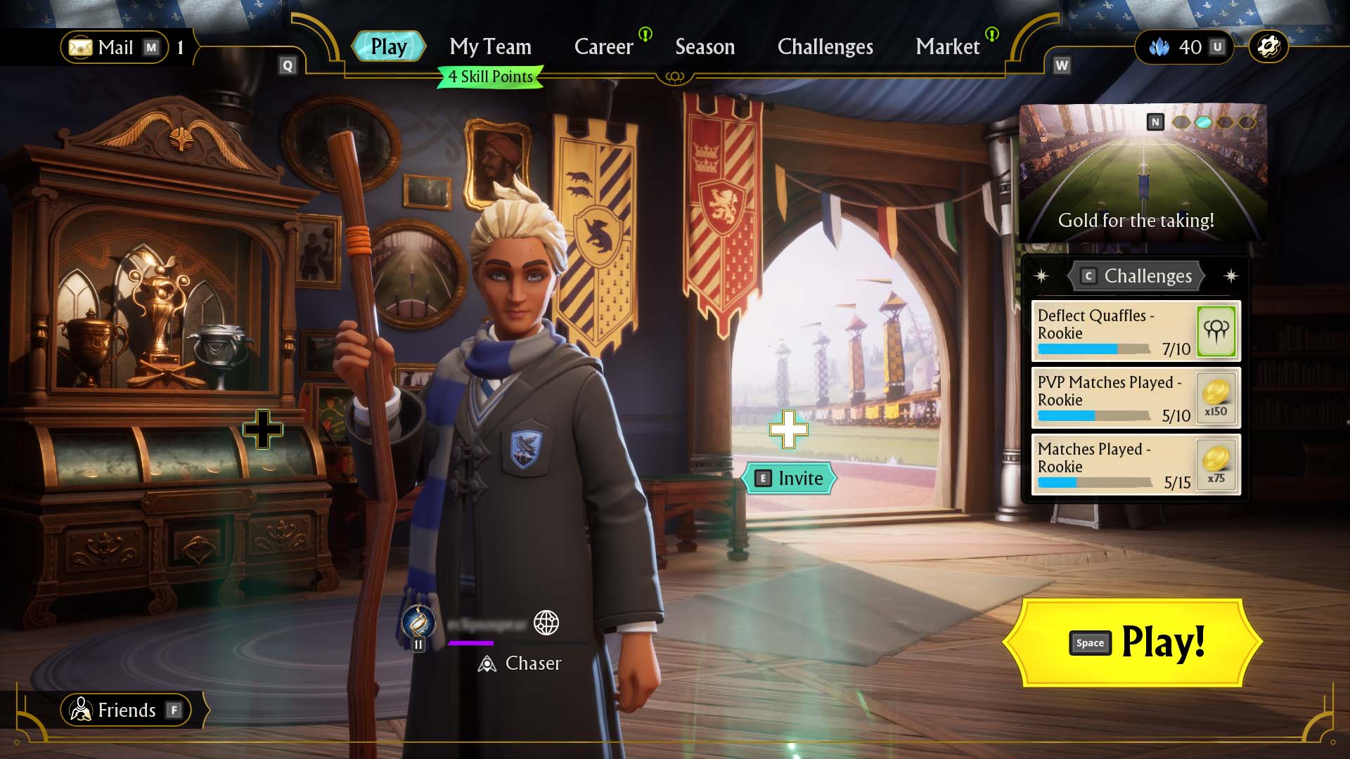 Harry Potter: Quidditch Champions — Play menu.