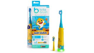 bright blue and yellow Baby Shark electric toothbrush