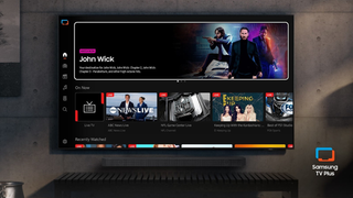 Samsung TV Plus user interface shown on a TV