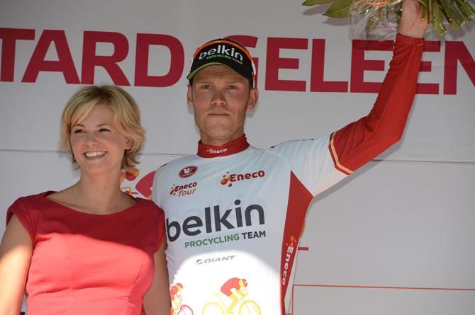 Race leader Lars Boom (Belkin) on the podium