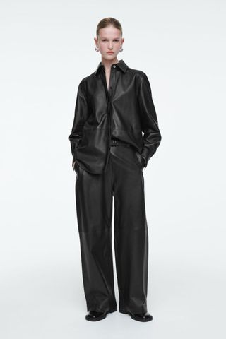 COS Leather Barrel Leg Utility Trousers