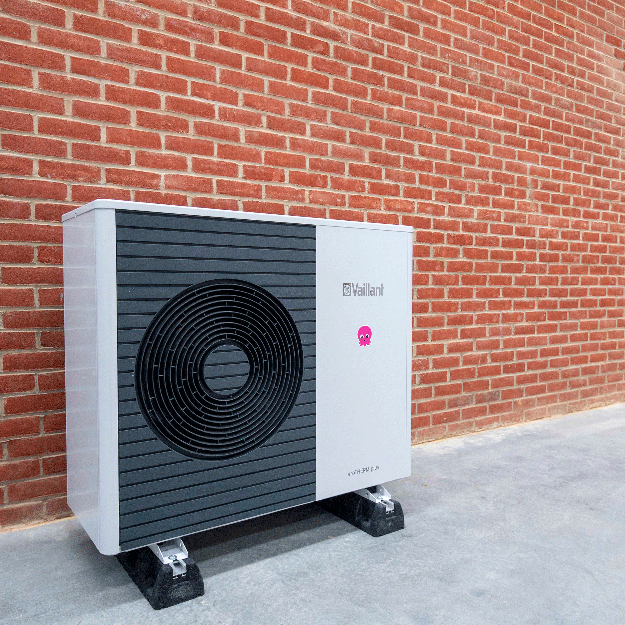 Heat source air pump out side brick wall