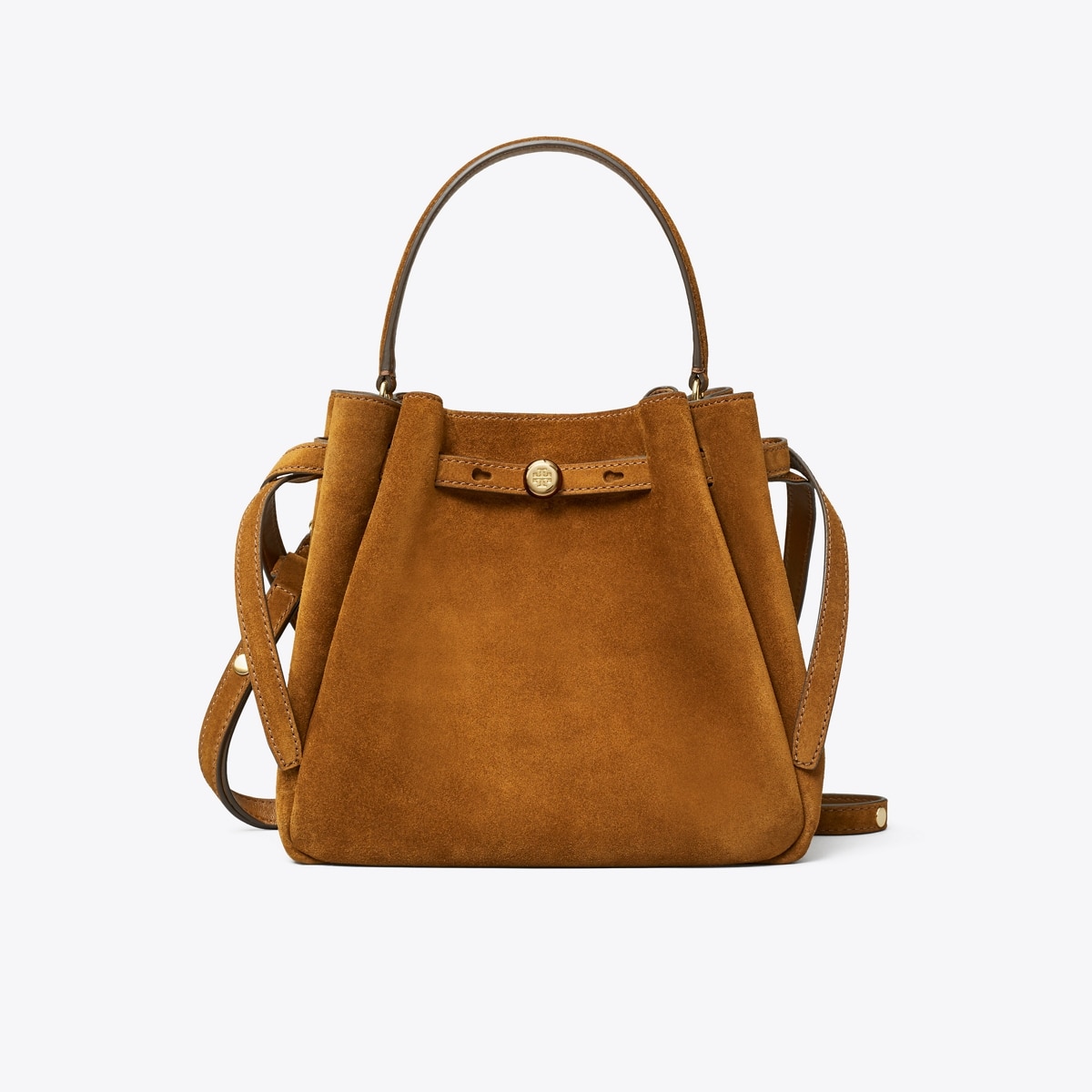 Romy Suede Bucket Bag in Brown, Size Os