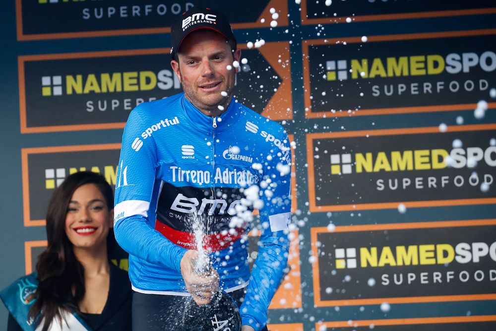 Damiano Caruso (BMC Racing) lets the bubbly fly at Tirreno-Adriatico