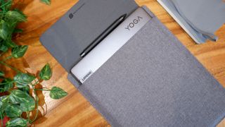 You can store the Lenovo pen inside the protective 14-inch sleeve.