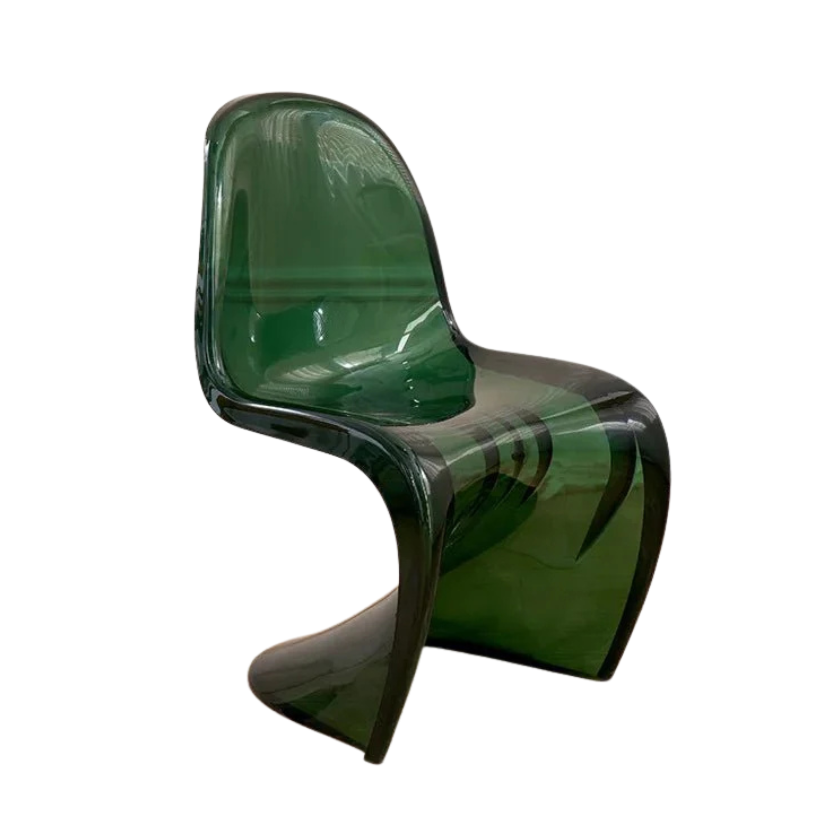 Green plastic curved chair.