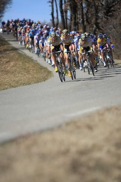 Columbia-Highroad's Markus Burghardt drives the peloton.