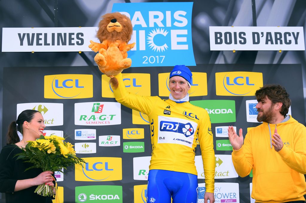 Arnaud Demare (FDJ) in the first yellow jersey of the 2017 Paris-Nice