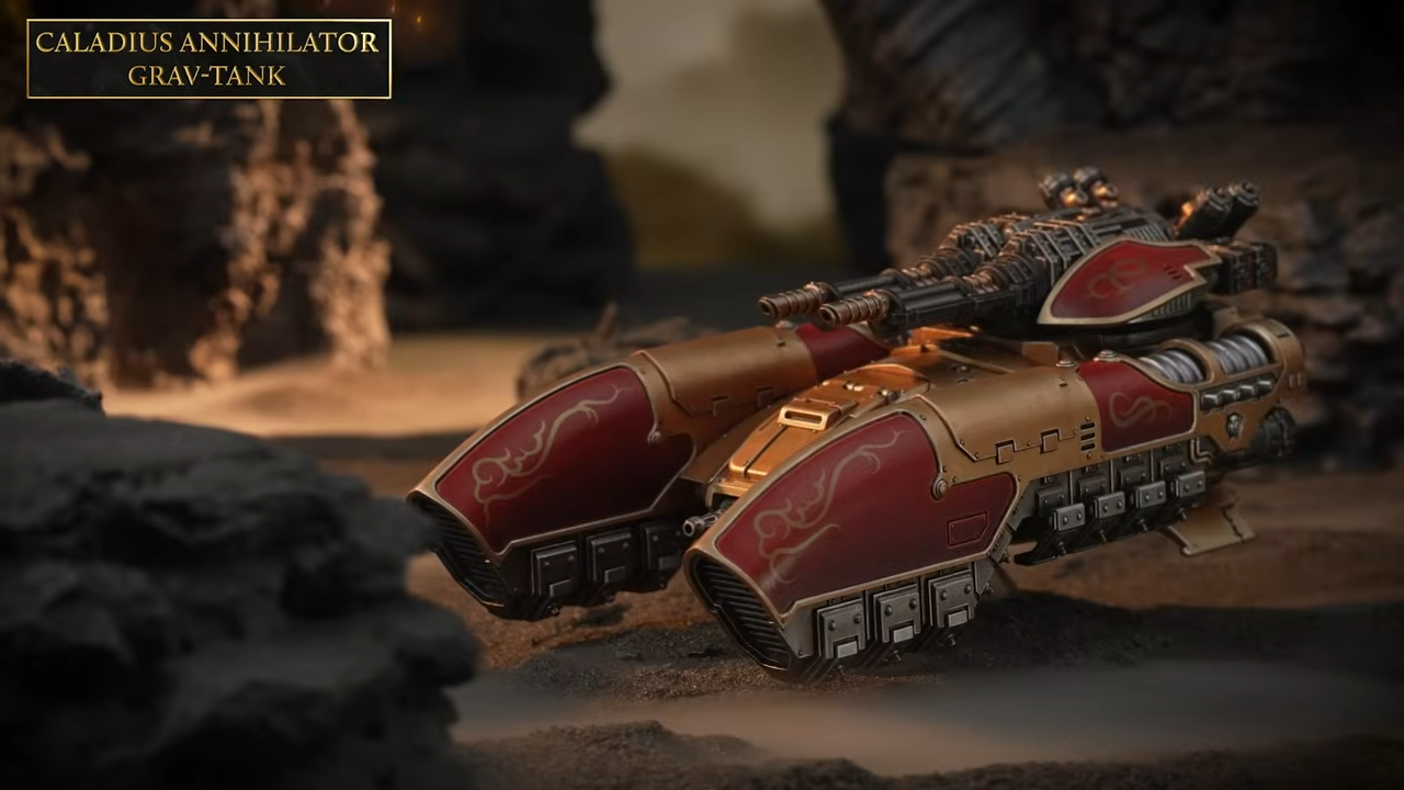 Warhammer Custodes miniatures on a blasted battleground