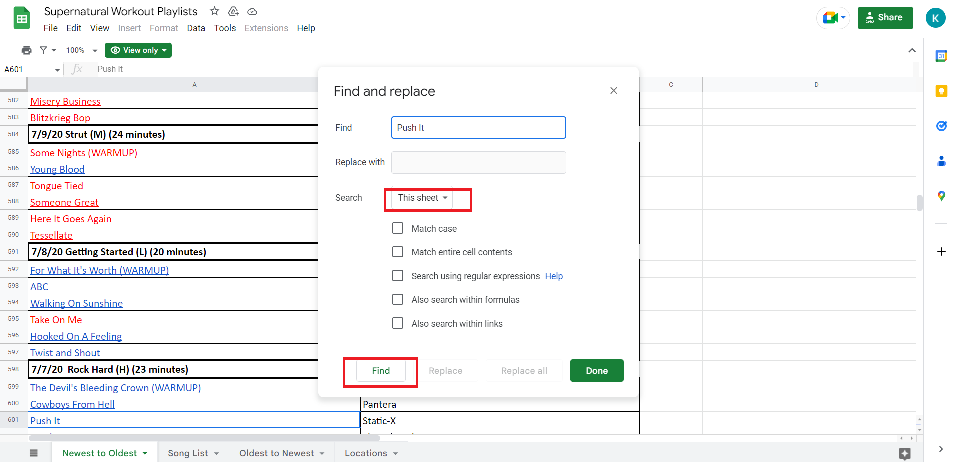 How to search in Google Sheets