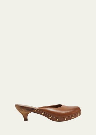 Judith Calfskin Kitten-Heel Clogs