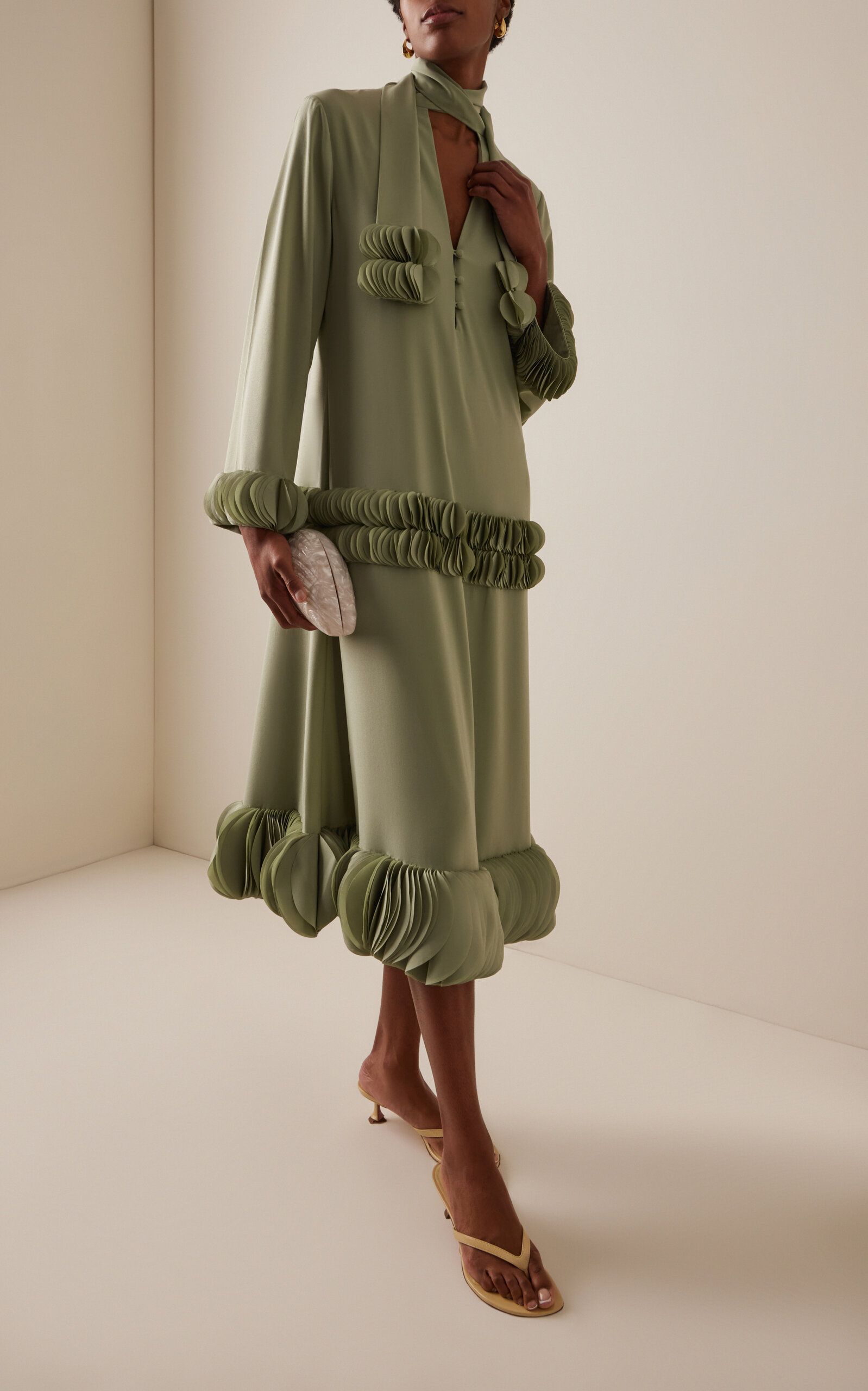 Zuella Ruffled Crepe Midi Dress