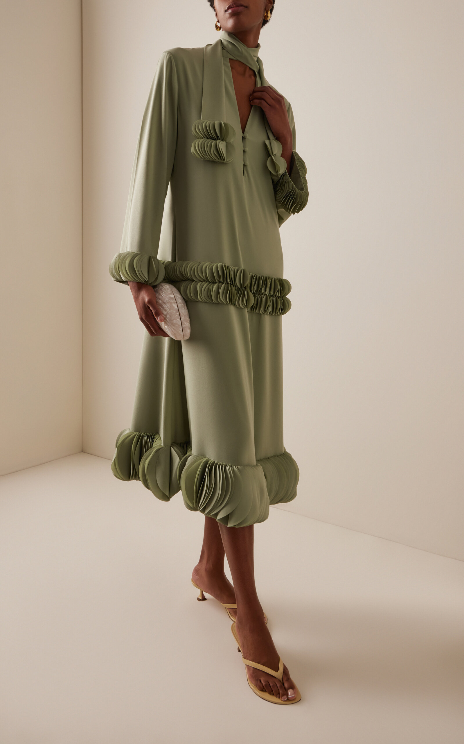 Zuella Ruffled Crepe Midi Dress