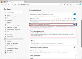 Edge enable grammar and spellcheck
