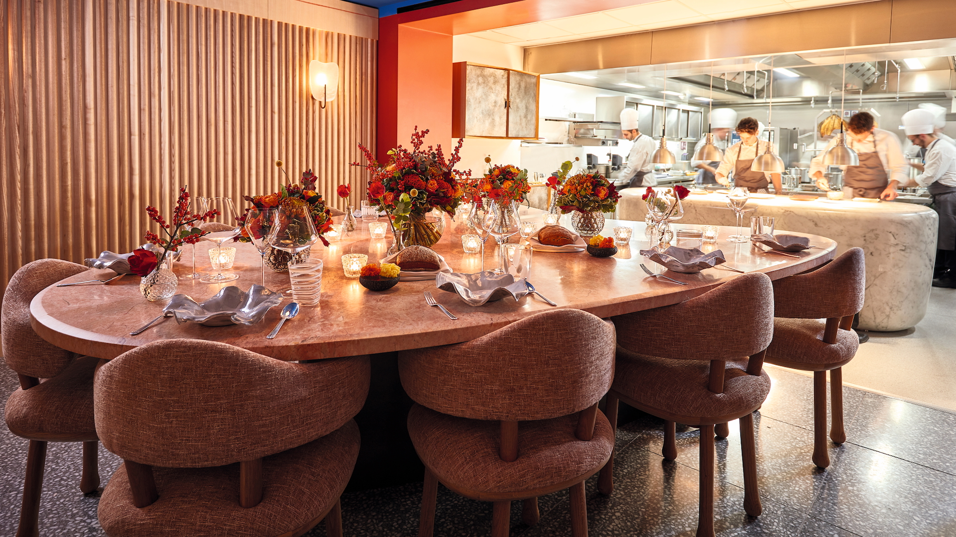 The chef's table at Hélène Darroze's Michelin-star restaurant at the Connaught Hotel in London