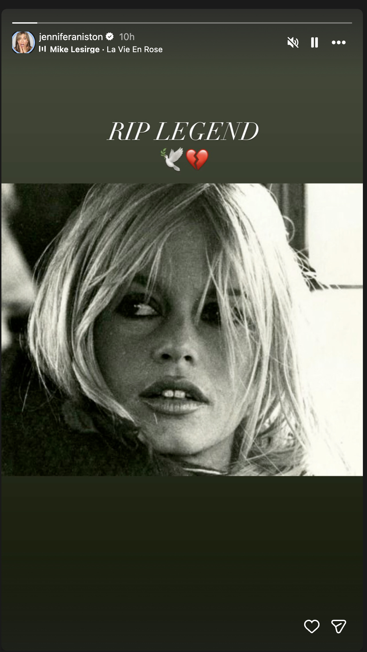 Jennifer Aniston post about Brigitte Bardot