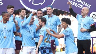 Man City celebrate last season’s Premier League title win
