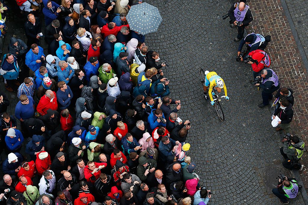 during the fifth stage of the 2014 Tour de France, a 155km stage between Ypres and Arenberg Porte du Hainaut, on July 9, 2014 in Ypres, Belgium.