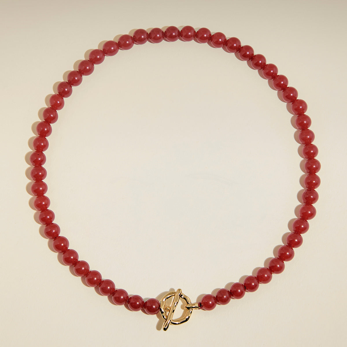 Sunset Red Beaded Necklace in Gold